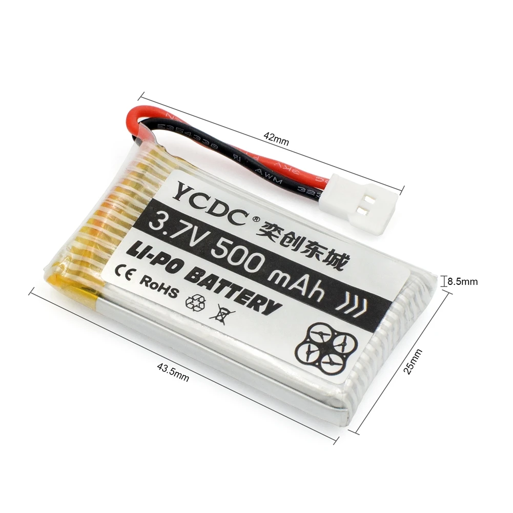 YCDC Li-Po Батарея 1200/850/600/500/380/мА/ч, 3,7 V для Syma WLtoys Hubsan JJRC Дрон Квадрокоптер Перезаряжаемые батареи - Цвет: 500mAh Batery