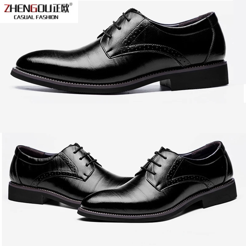 

zhengou New 2018 High Quality Genuine Leather Brogues Lace-up Bullock Business Dress Men Oxfords Male Formal Shoes