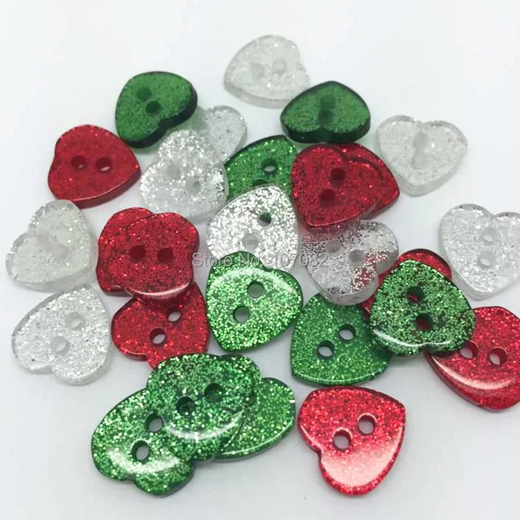 

1000pcs Christmas Mixed Resin Heart Glitter Sparkle Buttons 12x13mm 2 Holes Embellishments Scrapbooking Cardmaking