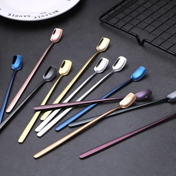 

Golden Coffee Spoon Stainless Steel Long Handle Small Spoon European Coffee Spoon Stirring Spoon Color Cocktail Spoon