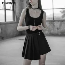 Панк рейв Новая женская черная модная повседневная классическая Асимметричная мини-юбка трапециевидной формы с Регулируемая пряжка для ремня и асимметричным подолом