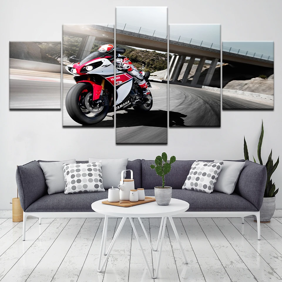 

Painting Wall Art Prints Home Decoration Large 5 Panel Motorcycle Fashion Canvas Modular Pictures For Living Room Framed