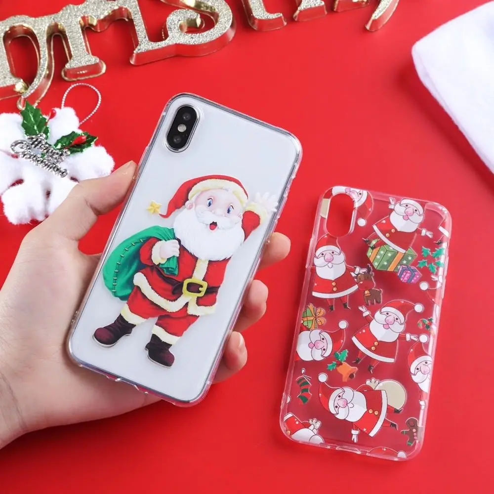 Christmas Festive Santa Reindeer Patterned Clear Soft TPU Case For iPhone 7 8 XR XS Max Phone Cover Coque For iPhone 6 SE 7 Plus (3)