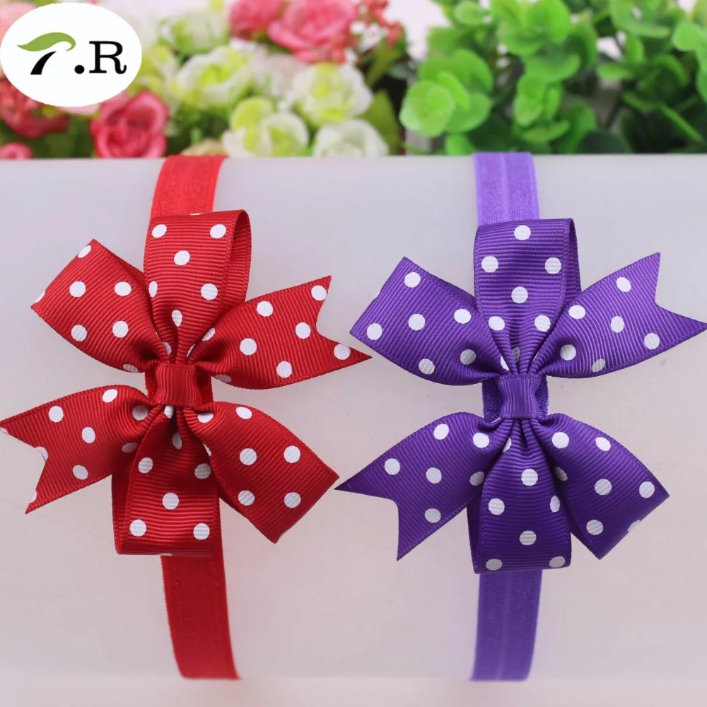 Wholesale bows! 3.5" dot bow with headbands, hair bows, headbands for