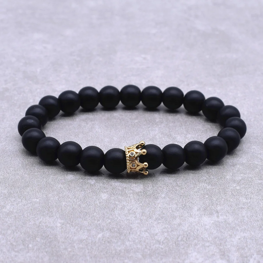 Couple Bracelet Charms Stone Beads Men Jewelry Crown Bracelets For Women Bangles Pulseira Masculina Bileklik Pulseira Feminina