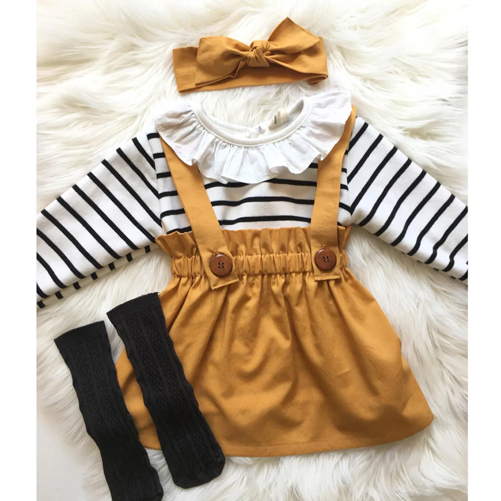 3PCS Newborn Baby Girls Winter Clothes Princess Lace Stripe Baby Clothes Girls Outfit Infant Clothing Babies Baby Newborn Set