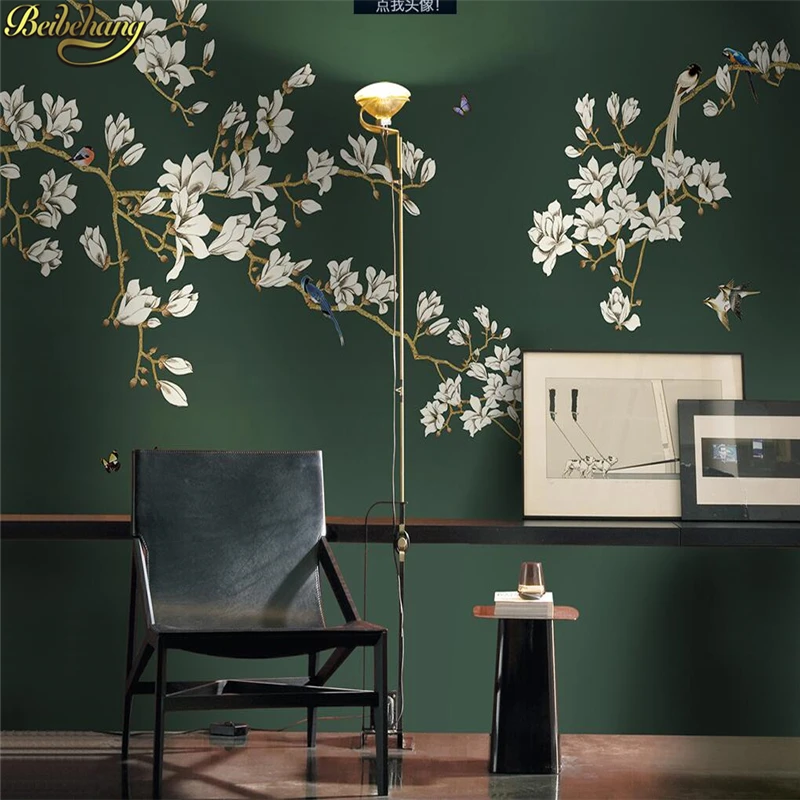 

beibehang Chinese Magnolia flowers birds Mural Wallpaper Living Room TV Sofa Background Wall paper Home Decor Papel De Parede 3D