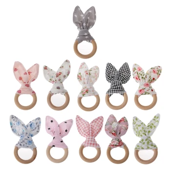 

Handmade Wooden Natural Baby Teething Ring Chewie Teether Bunny Sensory Toy Gift