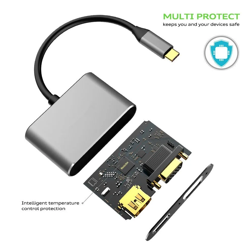 Тип c концентратор USB C док-станция Тип c к HDMI USB3.0 VGA PD адаптер для MacBook samsung huawei Тип c конвертер 3 в 1