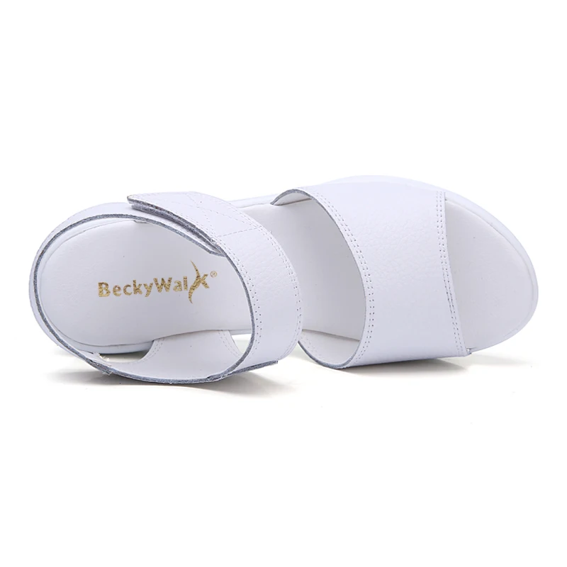 Повседневные женские сандалии BeckyWalk летние белые черные на танкетке платформе с