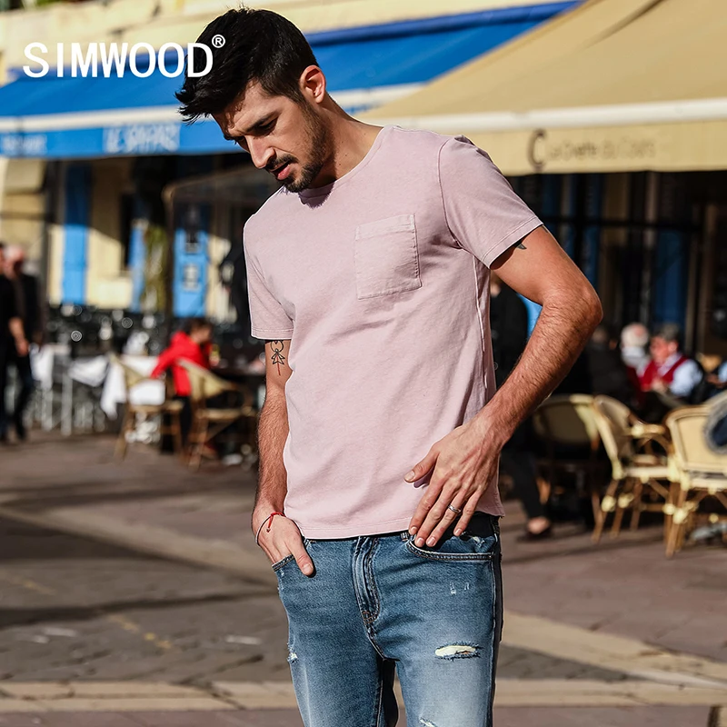 SIMWOOD 2019 летние мужские футболки 100% чистый хлопок облегающие подходят размера
