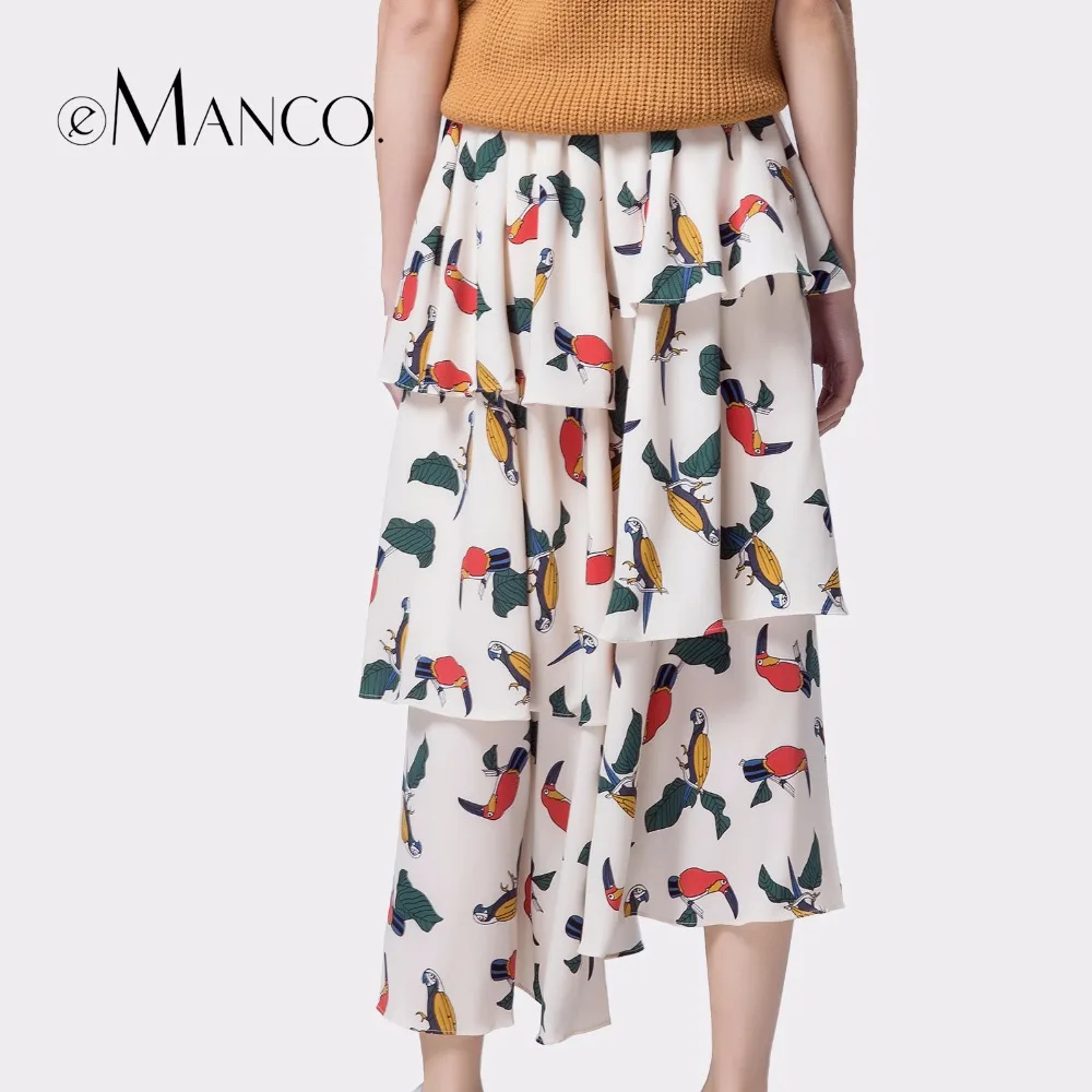 e-Manco maxi skirt boho skirts womens casual bohemian pleated A-Line saia midi skirt print Elastic high waist female faldas