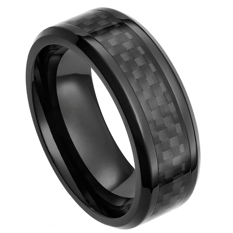 8mm Men's Ceramic Ring Black Carbon Fiber Inlay Engagement Wedding Band Male Ring Anillos Fashion Mens Jewelry Friends Gift