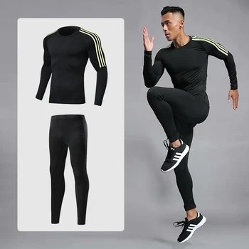 

Men's Sports Compression Racing Set T-Shirt + Pants - Skin Tights Fitness Long Sleeve Training Suits Fitness Clothing Yoga Wear