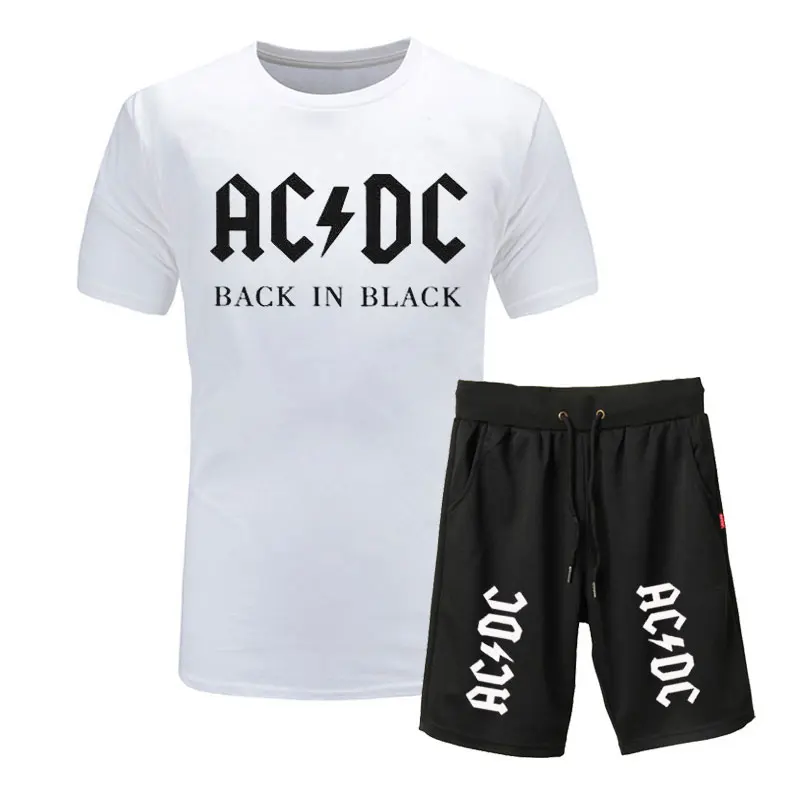 Новая брендовая одежда, AC/DC, Мужская футболка, Swag, футболка, хлопок, Мужская футболка и шорты, Homme, для фитнеса, Camisetas, хип-хоп, футболка, 2 предмета