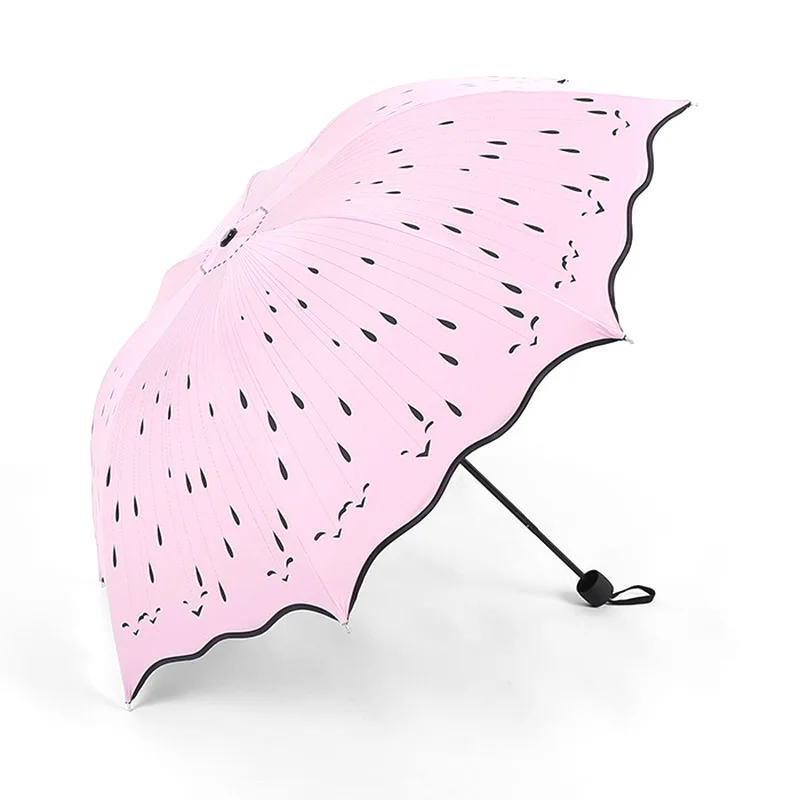 

Sun Rainy Umbrella For Meteor Pattern Three Folding Wind Resistant Folding Umbrellas Women Black Coating Anti-UV Pencil Parasol