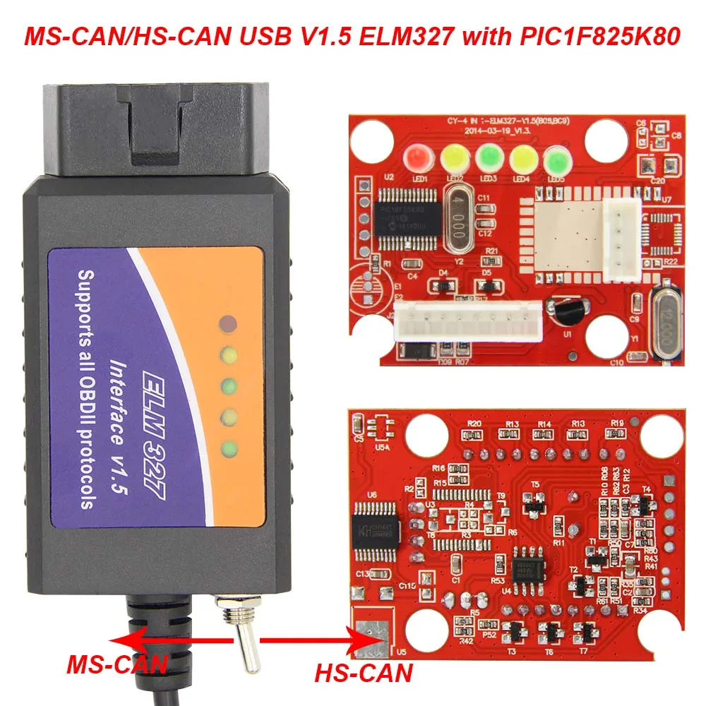 HS CAN/MS CAN ELM327 V1.5 PIC18F25K80 для FORScan ELM 327 USB для Windows XP/7 32 бита для Ford CH340 OBDII сканер кода - Цвет: HS MS CAN USB 327