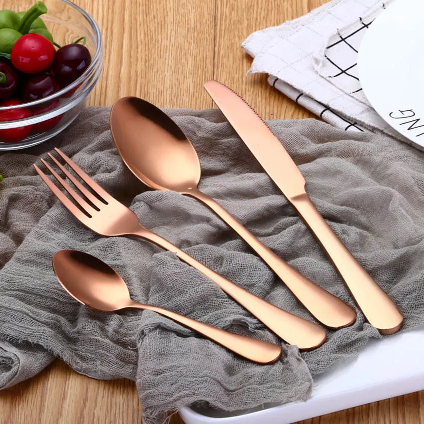 rose gold 4 шт./компл. из нержавеющей стали радужные столовые приборы полный набор кофе половник для супа вилка и стейк-нож набор посуды с подарочной коробкой Пользовательский логотип - Цвет: rose gold
