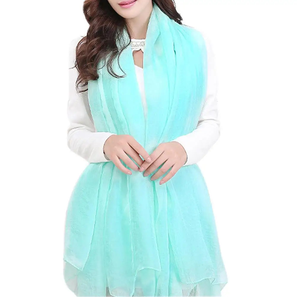 

TKOH Light Blue Trendy Summer Care Solid Color Scarf Shawl For Women