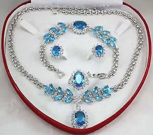 

New style Natural noble jewelry>>>>women's style sea aquamarine white Earring Bracelet Necklace Ring