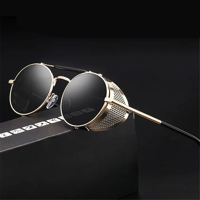 Ретро стимпанк Солнцезащитные очки круглые дизайнерские паровые панк металлические щиты солнцезащитные очки для мужчин и женщин UV400 Gafas de Sol 66247