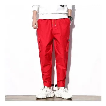 

2018 Latest Men's Cargo Pants Red Black Green Trendy Streetwear Hip Hop Joggers Pants Men Solid Cotton Multi-pocket Casual Pant