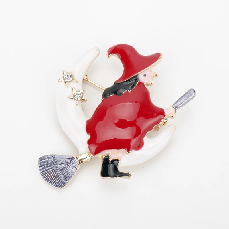 

MQCHUN Trendy Enamel Halloween Witch Besom Broom Moon Christmas Pin Brooch The Wizard of OZ Brooches Women accessory gift