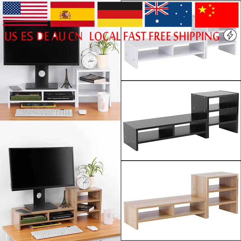 

Protect spine and neck Computer Laptop Monitor Riser Stand Desktop with Storage Organizer Wooden computer desk