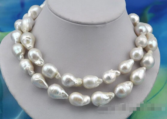 

HOT## Wholesale > 33"16x25mm baroque white reborn keshi pearl necklace