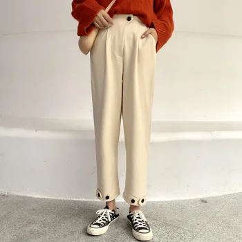 

Autumn Winter Women Casual Fashion Loose Elastic High Waist Woolen Harem Pants New Female Classic Ankle-length Trousers YT5092