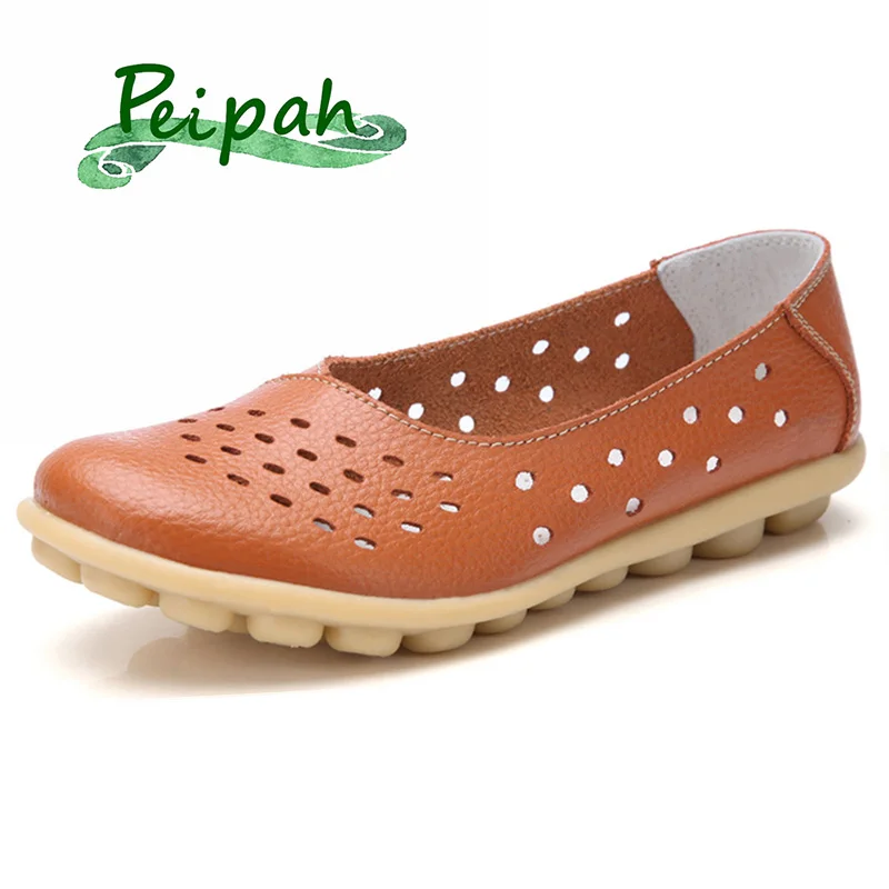 

PEIPAH Spring Genuine Leather Breathable Womens Shoes Large Size Shallow Hollow Flats Mother Shoes Casual Daily Zapatillas Mujer