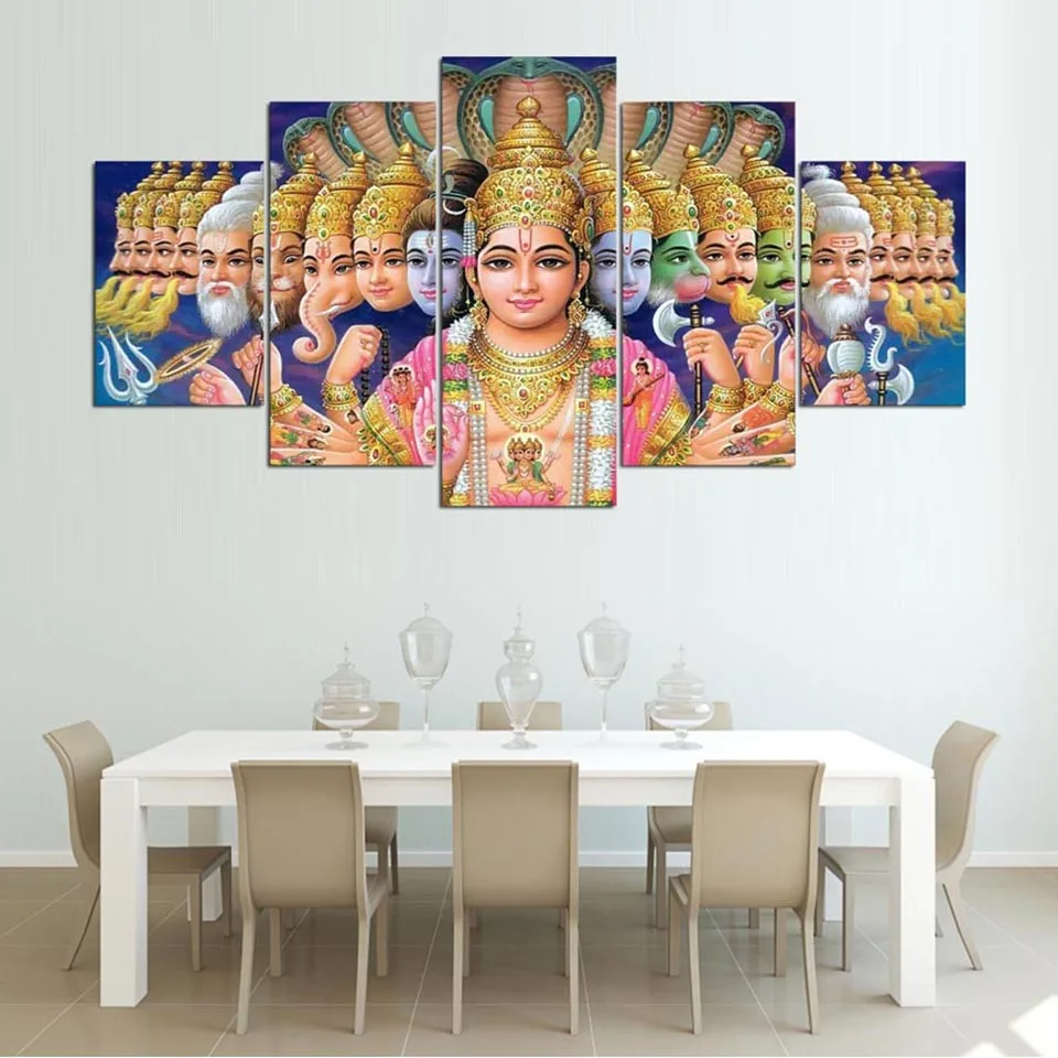 

Canvas HD Prints Poster Modular Wall Art Picture Framework 5 Pieces The Hindu God Vishnu Painting Living Room Home Decor Frame