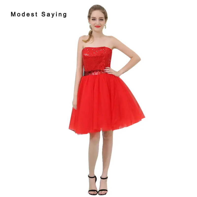 Elegant Red A Line Strapless Short Sequined Dresses 2017 New
