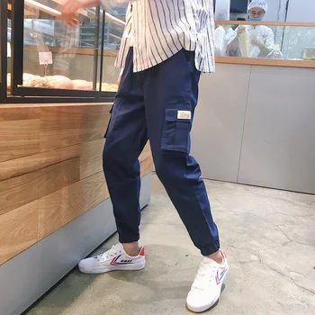 

ins style causal cargo pants streetwear Multi-pocket ankle length joggers trousers for men youth boys adults spring autum season