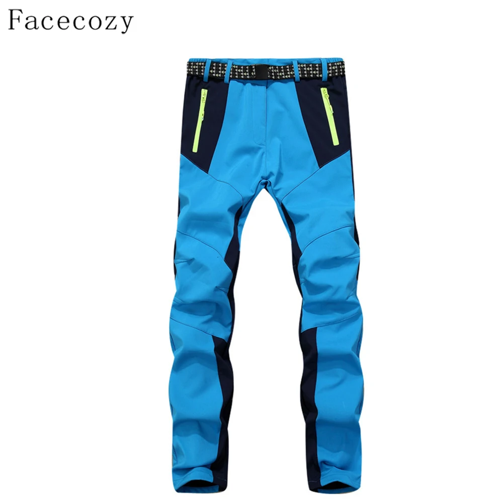 Facecozy invierno mujeres Softshell caminar pantalones interior diseño del remiendo de lana acampar al aire libre a prueba de viento Trekking Pantalones