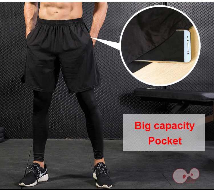 Обтягивающие эластичные компрессионные штаны 2 в 1, мужские леггинсы для фитнеса, тренировочные брюки, быстросохнущие штаны для бега, спортивные штаны