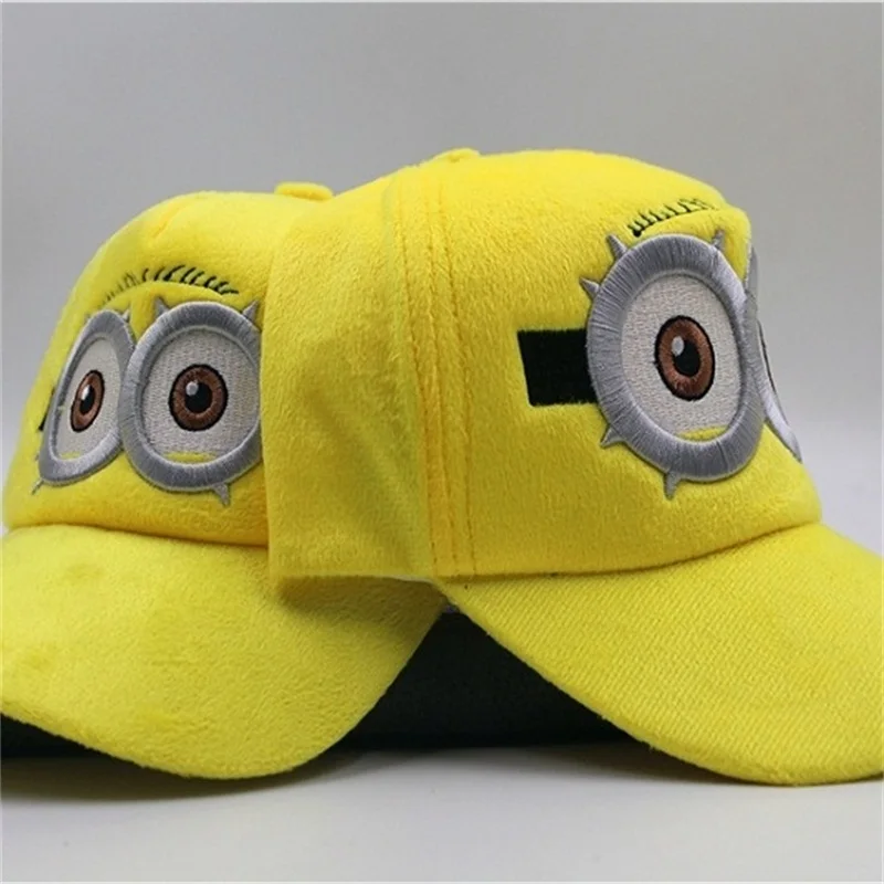 

Snapback Hat cartoon plush baseball cap cute yellow Minions big eyes Parent-child child Thicken plush Hat For Autumn Winter XHR3