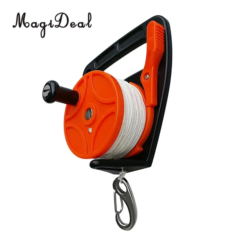 MagiDeal SMB Dive Wreck Cave Reel with Handle, 150ft Line, Thumb Stopper, Clip Hook for Underwater Scuba Diving Diver Snorkeling