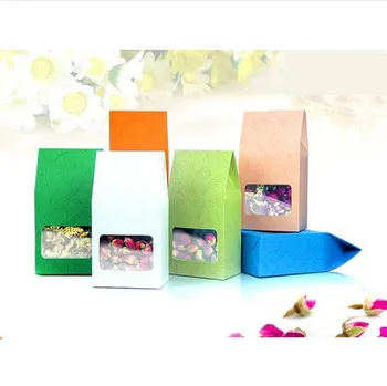 

8*5*15.5cm Wholesale Embossing Kraft Paper tea Packaging Bag With Clear Window,Plastic window box For Food,Standing Up Paper bag