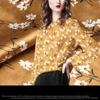

CNUM SP616 Pure Silk /Floral, Yellow/ Silk Fabric 93% Silk 7% Spandex Elastic/ Width 1.29yd Thickness19mm