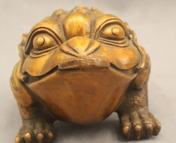 

3" China Feng Shui Bronze Wealth Golden Toad Spittor Money Statue Sculpture