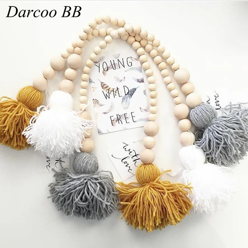

Baby Wood Toys Wooden Bead With Tassels Rattles Kids Children Room Bed Crib Decoration