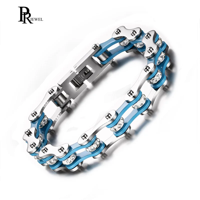 

Mens Stainless Steel Bicycle Bike Chain Link Bracelet Bangle for Biker Rocker Blue White Color