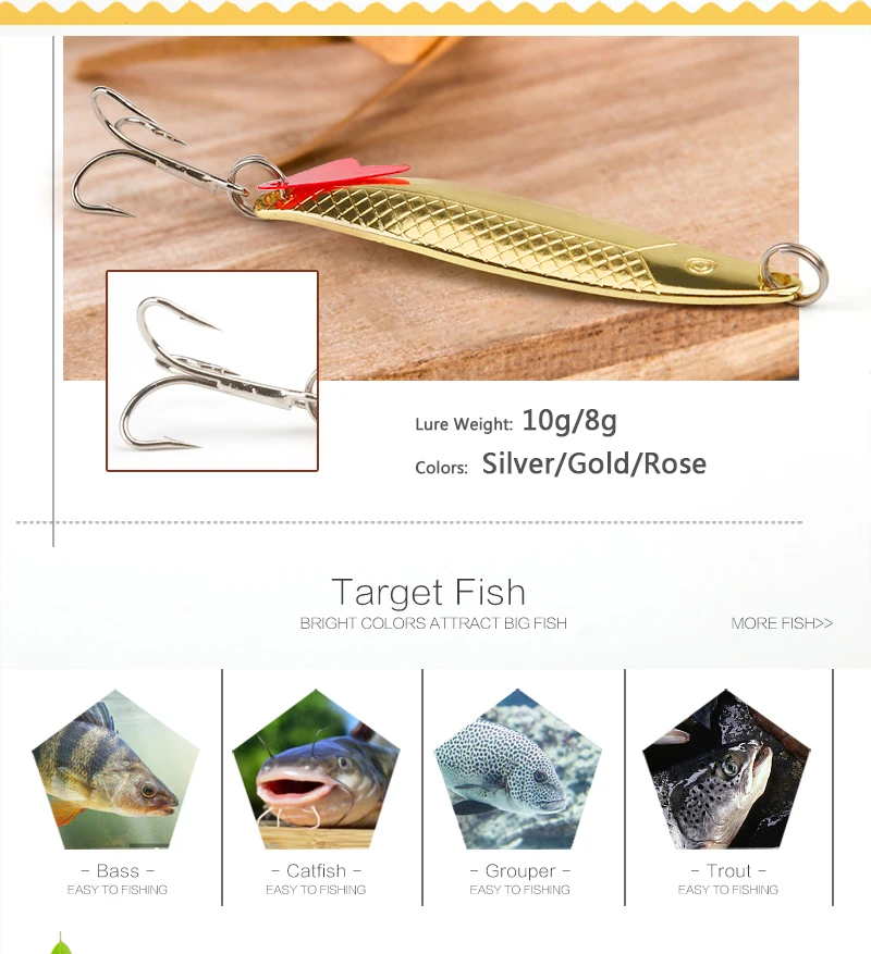 DONQL Metal Spinner Spoon Fishing Lure 6cm 10g 8g Hard Baits Sequins Noise Artificial Bait with Treble Hook Fishing tackle    (2)