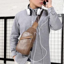 Нагрудная сумка мужская из искусственной кожи нагрудная сумка USB с отверстием для наушников функциональный органайзер для путешествий Мужская поясная сумка