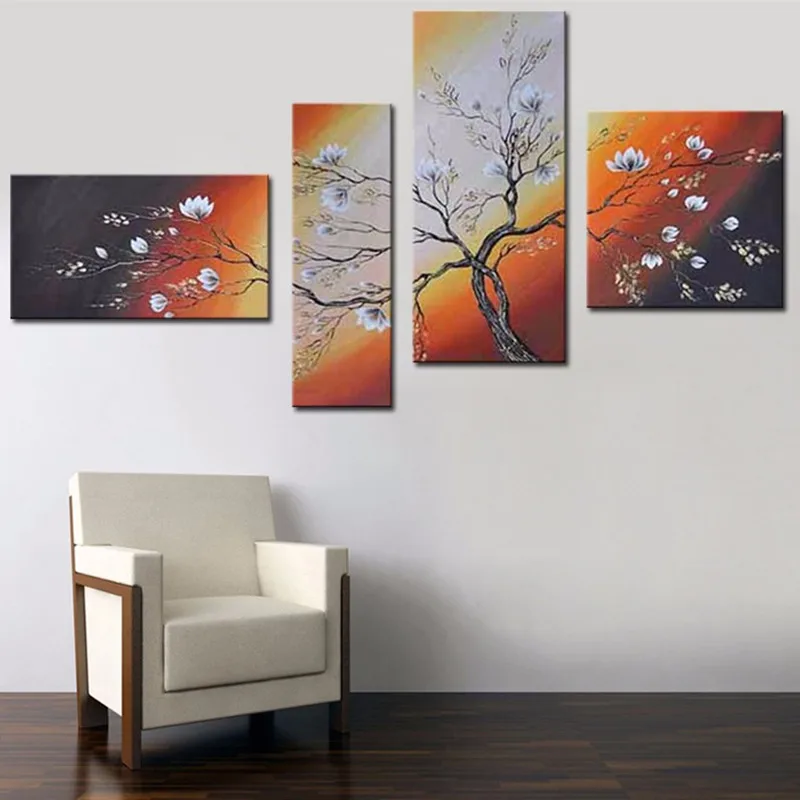 

Modern Abstract Home Decor Wall Art Large Hand-painted Flower Oil Painting Handmade Floral Paintings 4 Panel Canvas Pictures Set