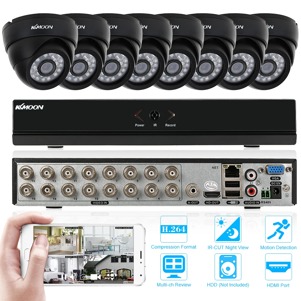 Kkmoon 16ch H.264 960 h/D1 DVR безопасности Системы с 8 шт. 800TVL ИК-Ночной вид CCTV камера для дома Системы скрытого видеонаблюдения