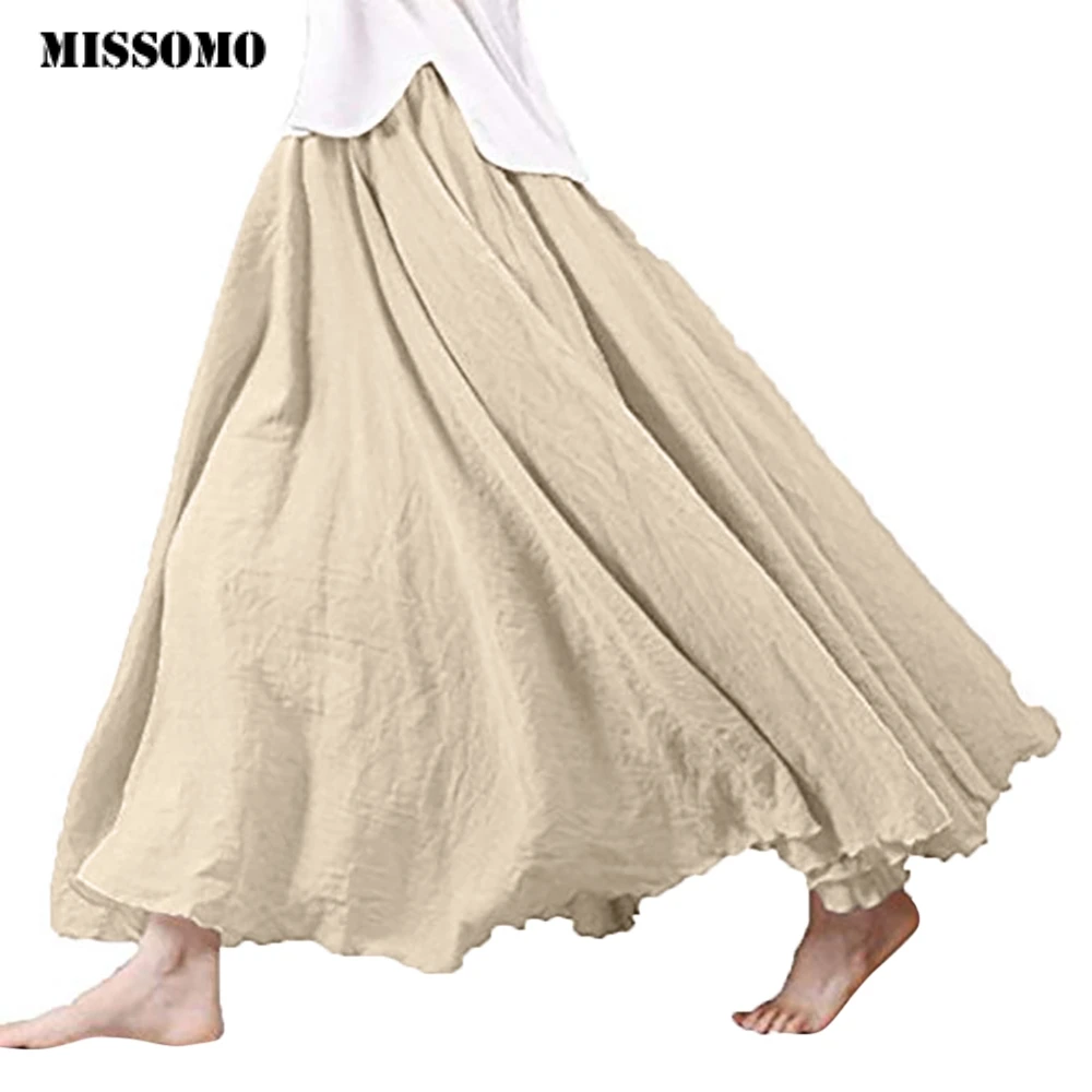 MISSOMO юбки женские льняные хлопковые длинные юбки комплект пуловер+ кожаная юбка макси юбки пляжные Boho винтажные летние юбки femme