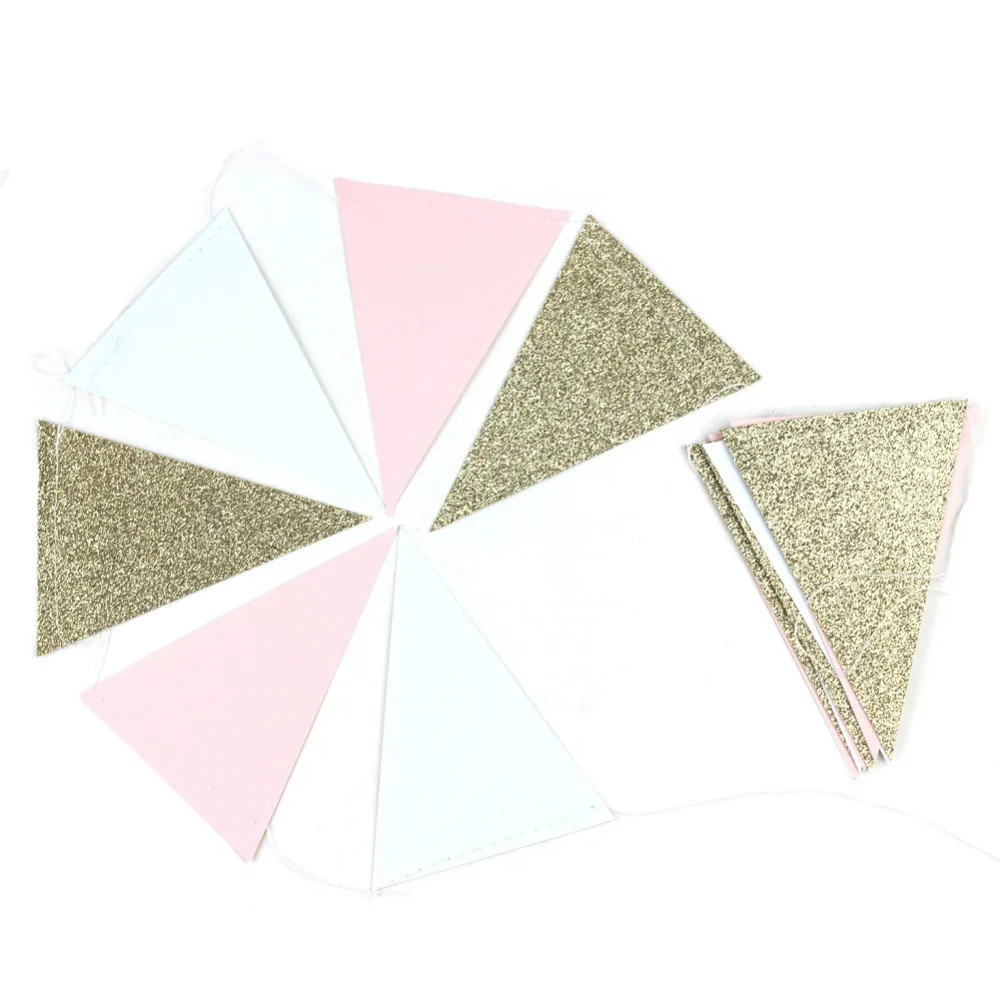 10ft Gold Pink and White Banner Bunting Pennant Garland for Baby Shower Bridal Shower First Birthday Party Decor Photo Backdrop