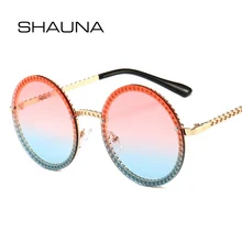 SHAUNA Модные металлические оправа с цепочкой Круглые Солнцезащитные очки без оправы женские градиентные солнцезащитные очки UV400